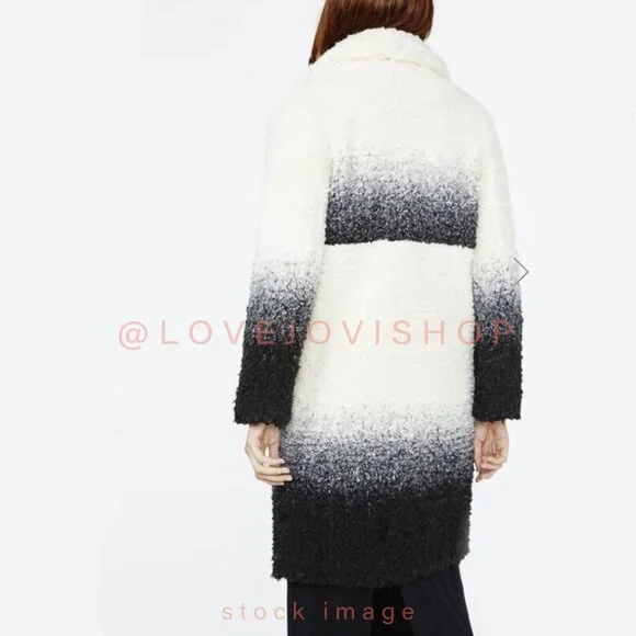 RunwayMaje Ombre Mid Length Black White Teddy CoatStreetwear Glam$755